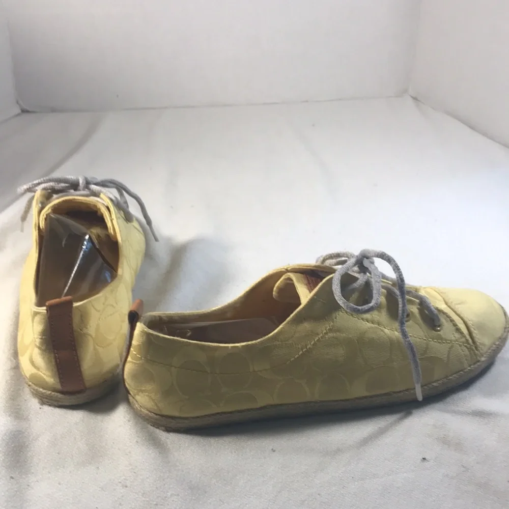 Coach Yellow Women's CC Canvas Espadrille Lace Up Sneaker Flat Shoes